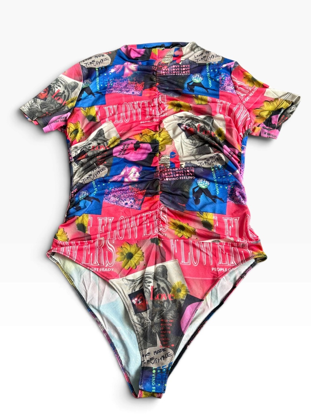 NWT Desigual RUCHED COLLAGE BODYSUIT size XXL